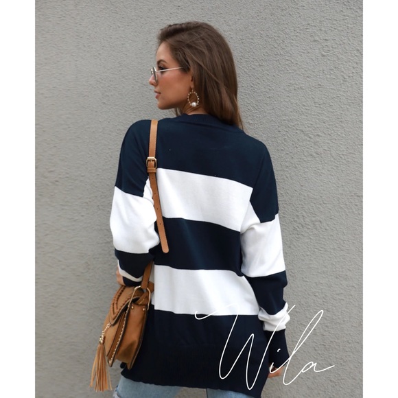 Oversized striped knit sweater navy white 811426 - Picture 2 of 3
